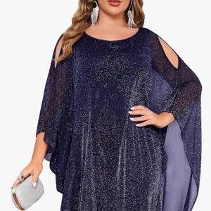 CYCLAMEN Sparkly Formal Dress Maxi Long Cape Overlay NWT 3XL Plus